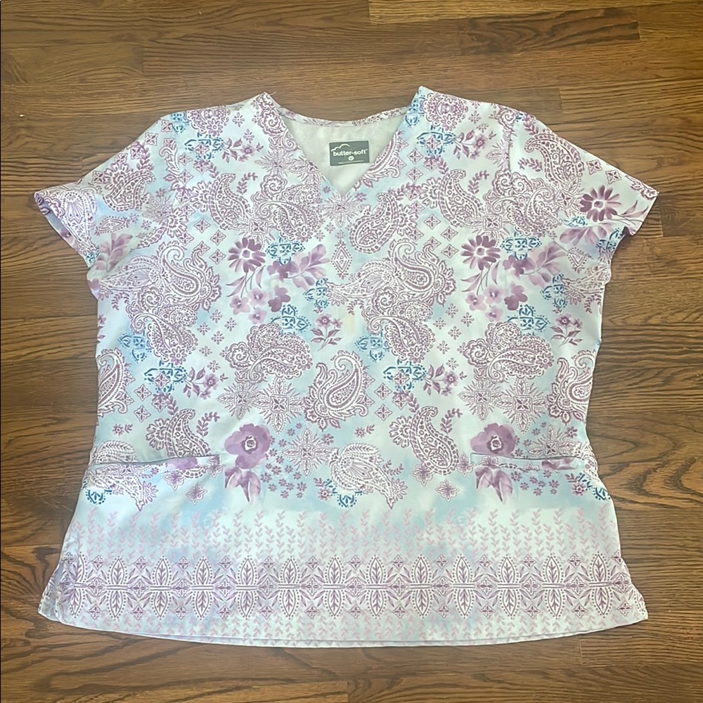 ButterSoft  Purple and White Paisley scrubs